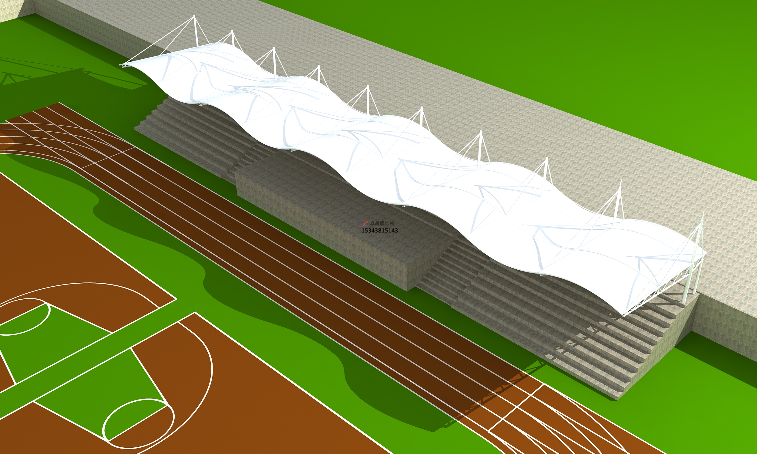 子洲體育公園膜結(jié)構(gòu)【看臺(tái)雨棚】門球場案例